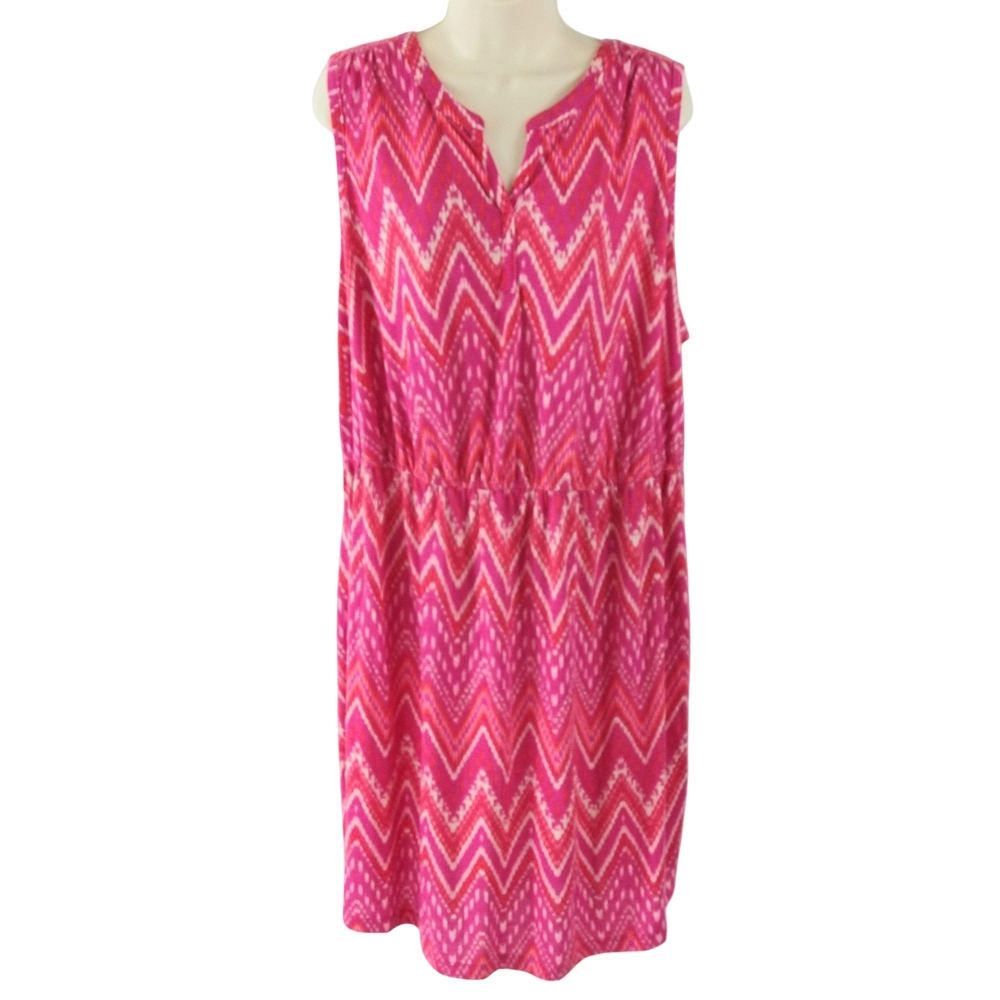 Sonoma Pink and White Chevron Midi Dress